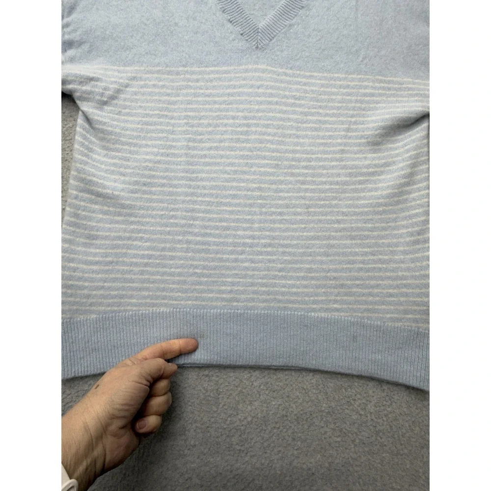 Banana Republic Sweater Womens XS Blue Cashmere V Neck Striped Knit Pullover